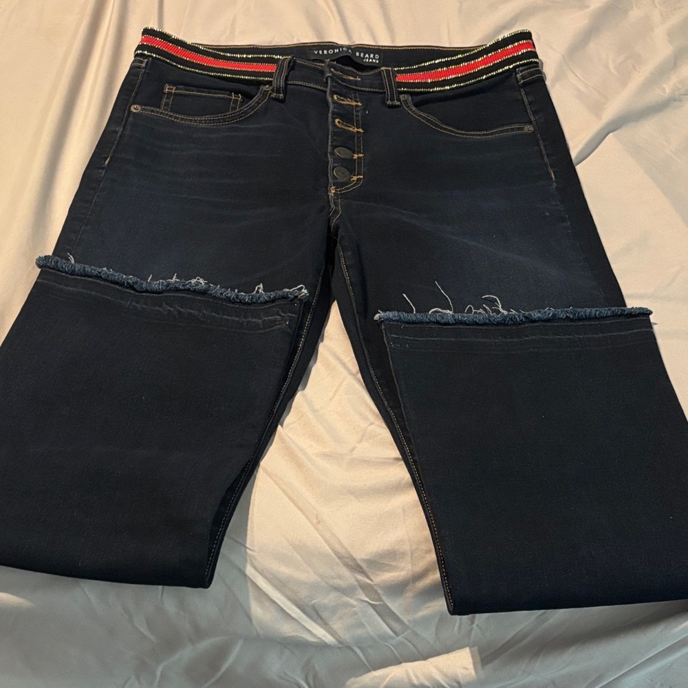 Veronica Beard blue Skinny Jeans with Red Stripe